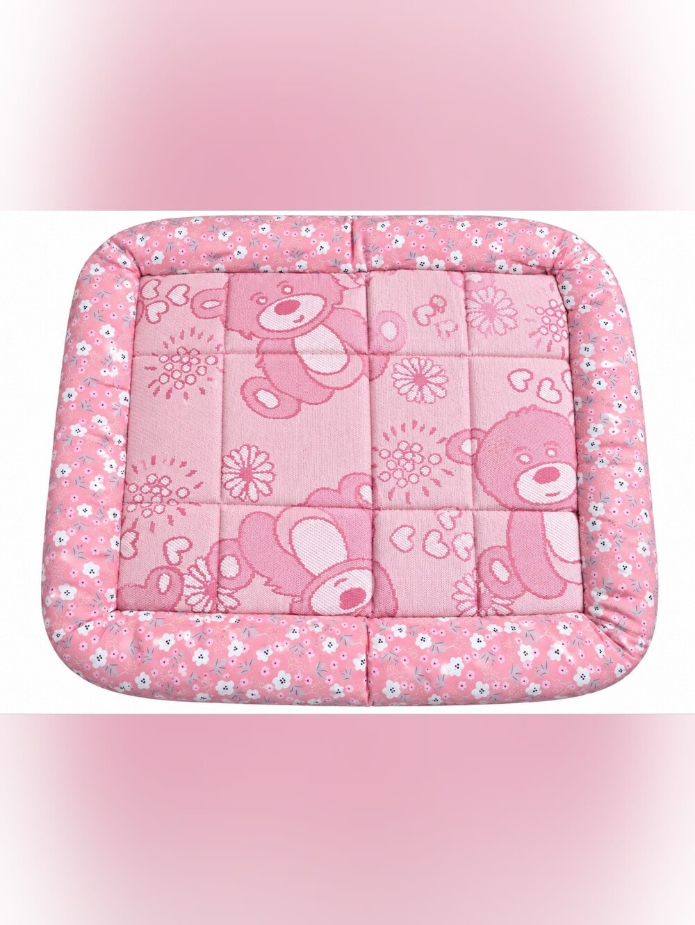 24in × 20in Pink Bear Pet Bed, Lightweight Thin Bear Flower Bed with Skid Bottom